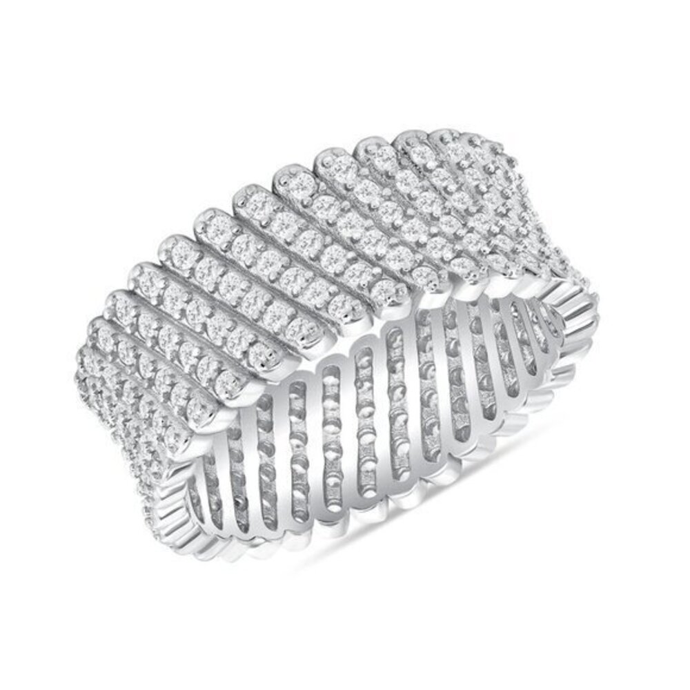 New Real Silver 925 Full Micro Pave Eternity Wedding Band size 6 7 8 9 10 11 12